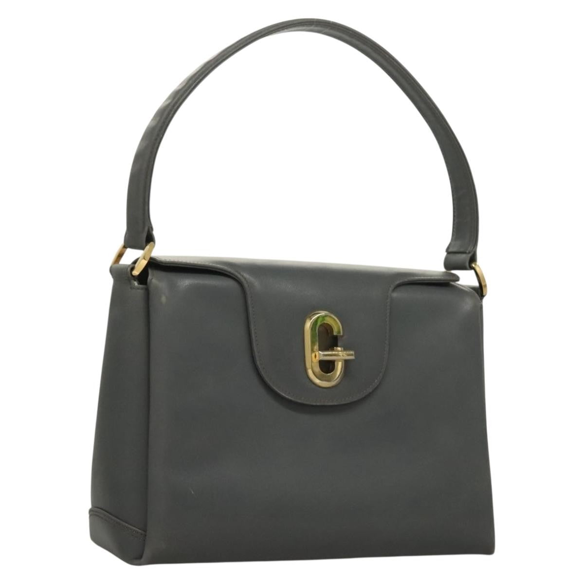 Gucci 1973 Top Handle Leather Gray Leather Handbag (Pre-Owned)