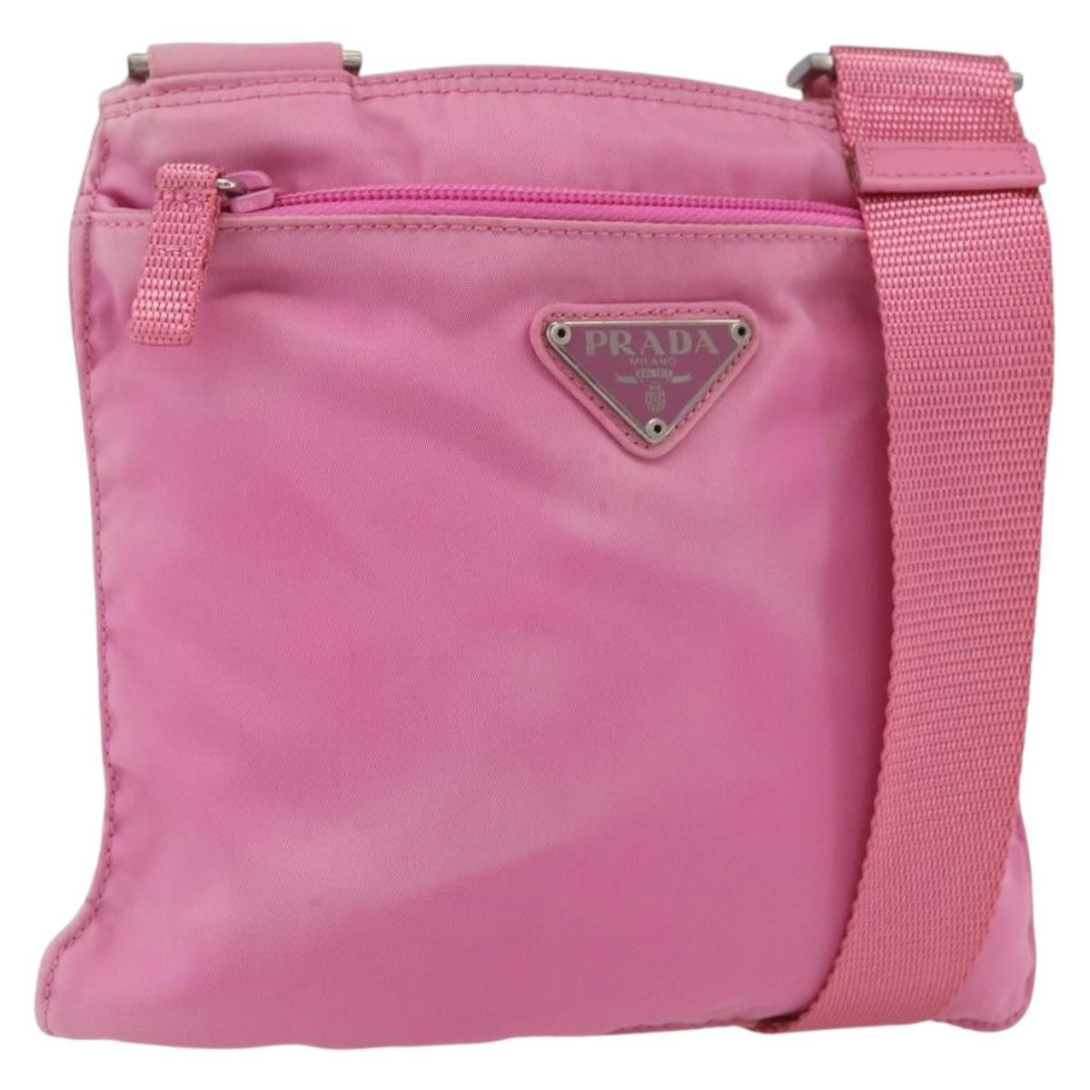 Prada Front Pocket Messenger Tessuto Pink Nylon Shoulder Bag Bag (Pre-Owned)