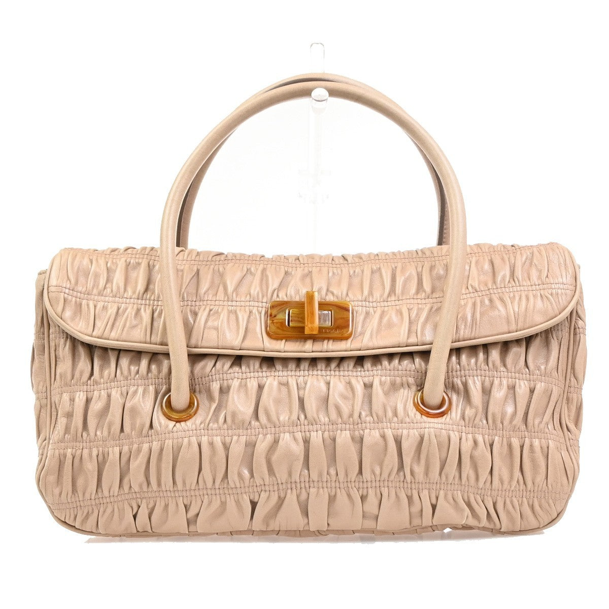 Prada Turnlock Nappa Gaufre Beige Leather Shoulder Bag Bag (Pre-Owned)