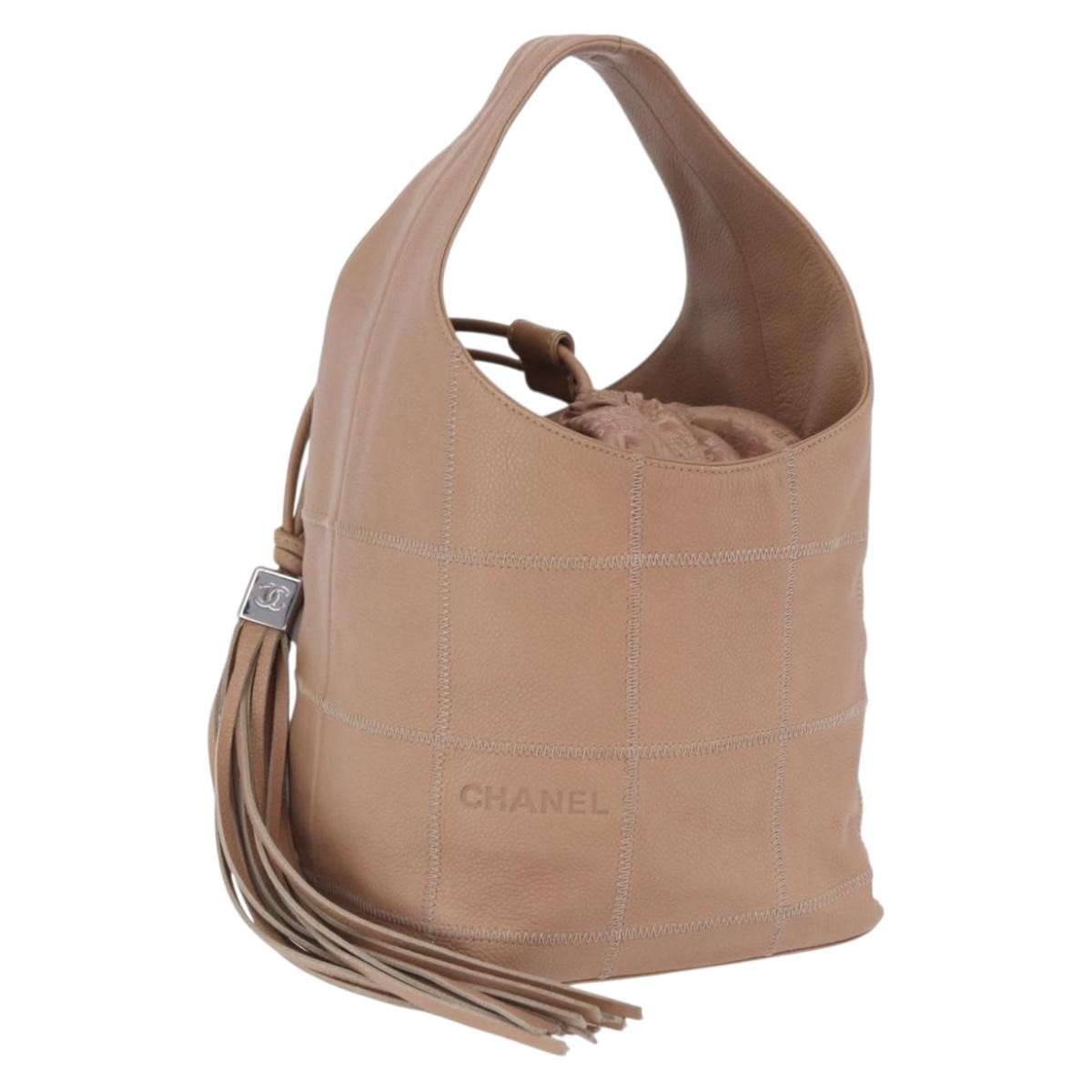Chanel Square Stitch Tassel Hobo Quilted Leather Beige Leather Handbag (Pre-Owned)