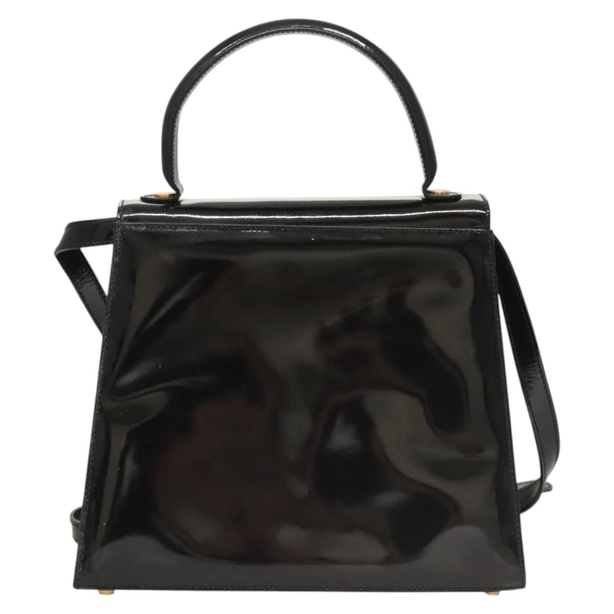Salvatore Ferragamo Vintage Patent Leather Black Patent_Leather Handbag (Pre-Owned)