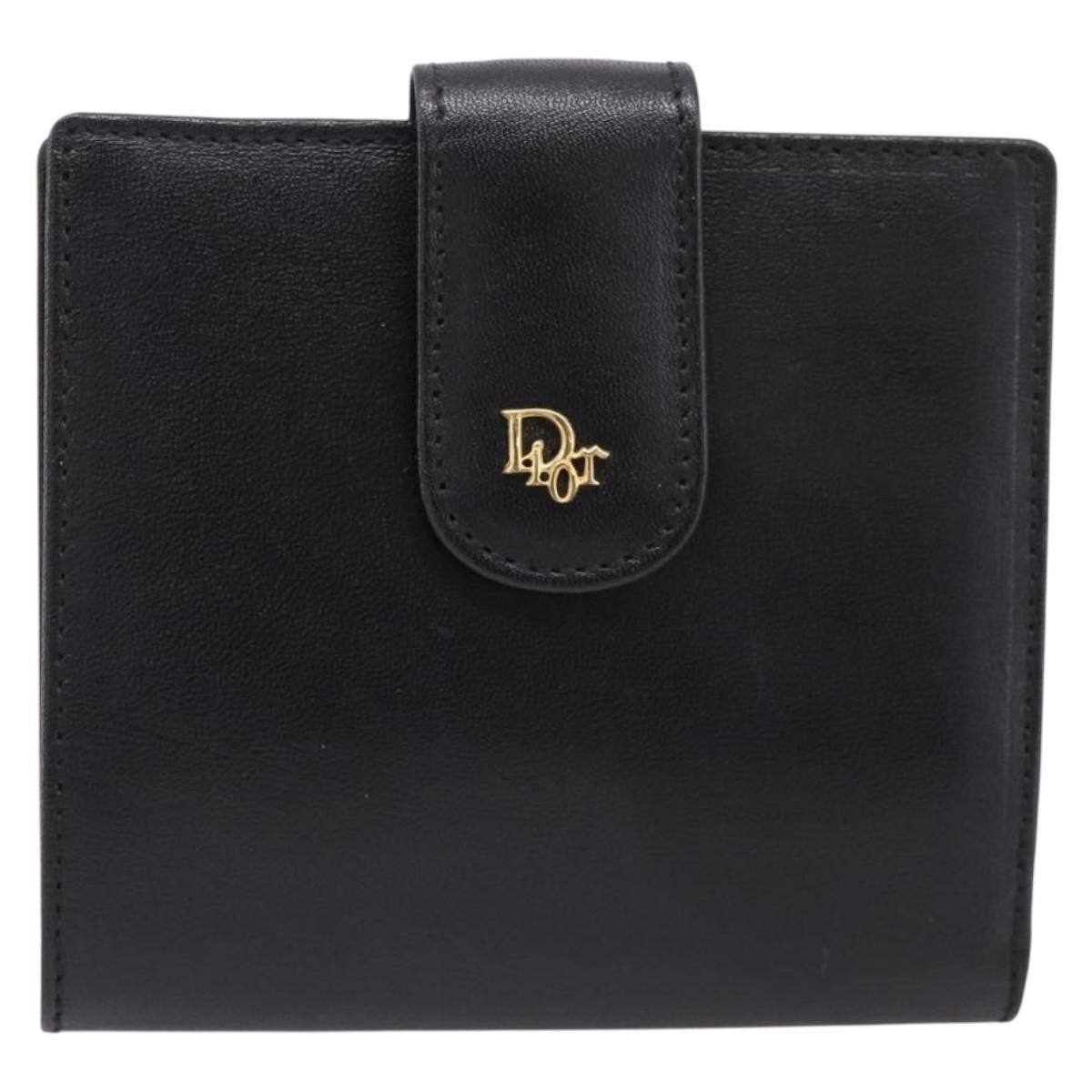 Christian Dior Bifold Card Holder Leather Black Leather Card Holders Accessory (Pre-Owned)