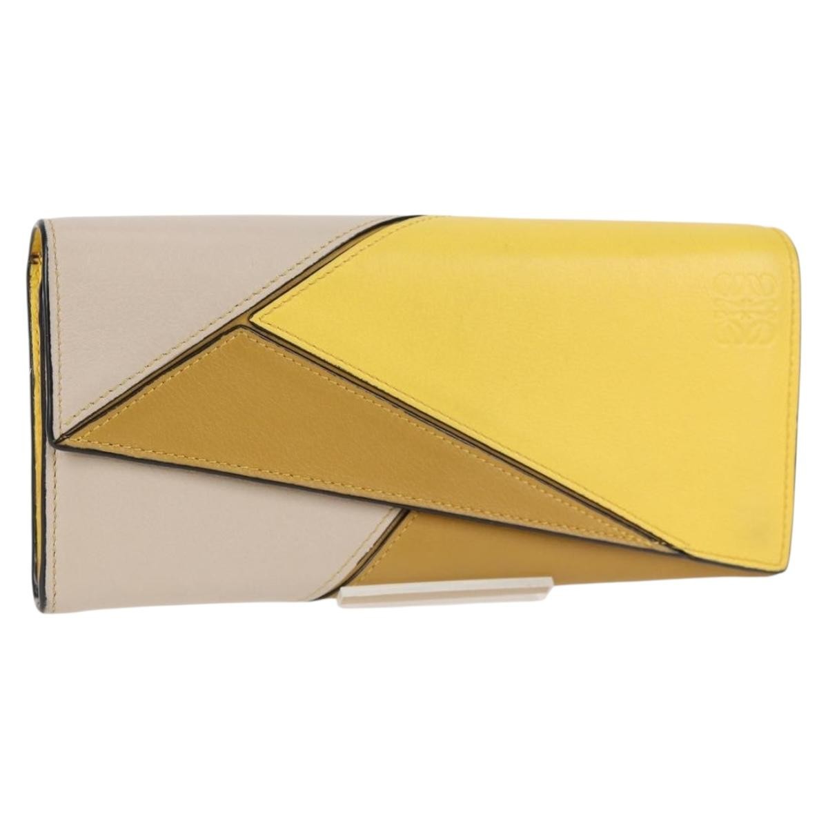 Loewe Puzzle Zip Leather Yellow Leather Wallets Accessory (Pre-Owned)