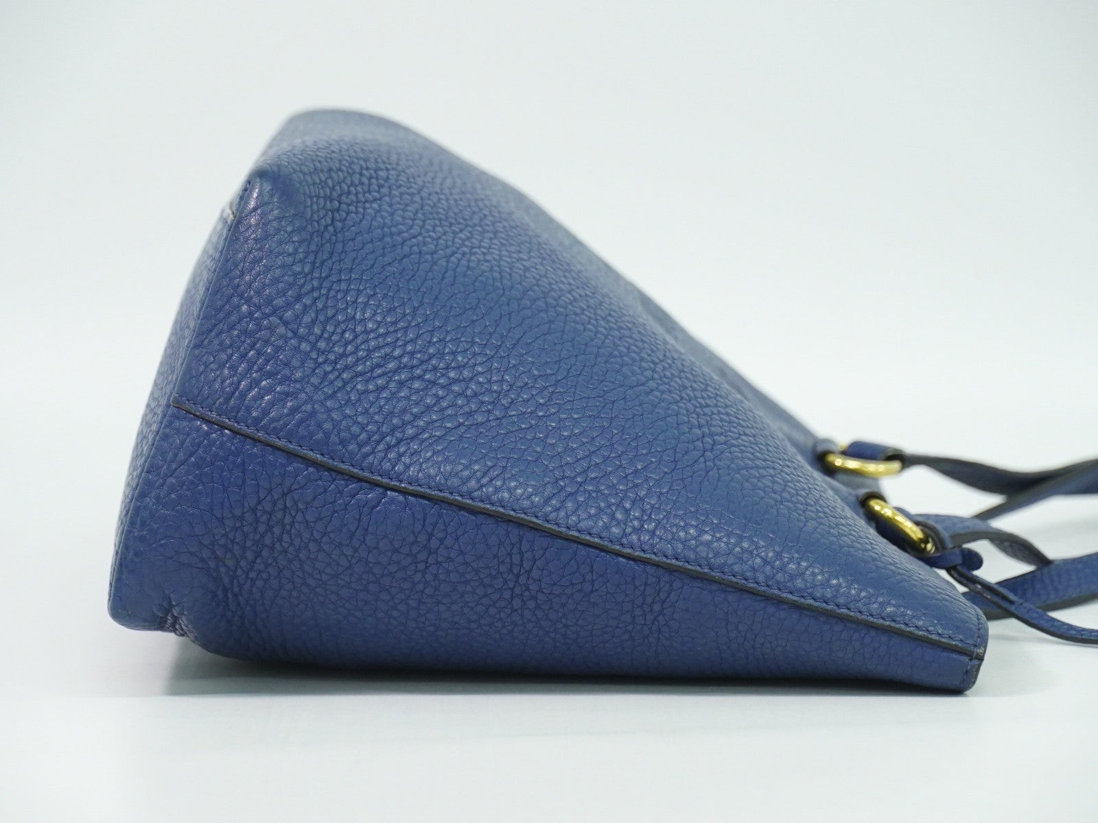 Prada Embossed Logo Open Tote Leather Blue Leather Tote Bag Bag (Pre-Owned)