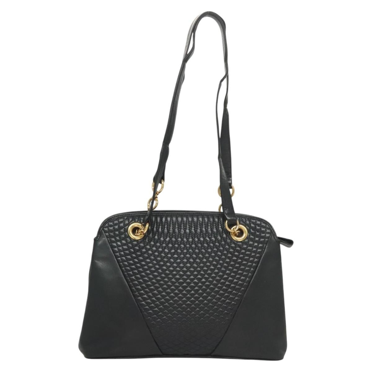 Bally Vintage Quilted Leather Navy Leather Shoulder Bag Bag (Pre-Owned)