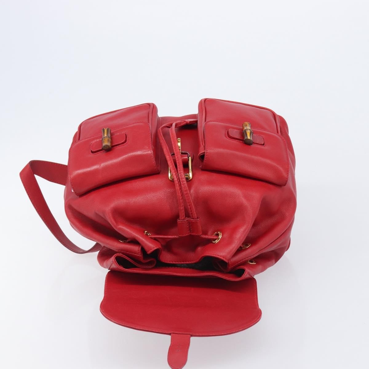 Gucci Vintage Bamboo Leather Red Leather Backpack Bag (Pre-Owned)