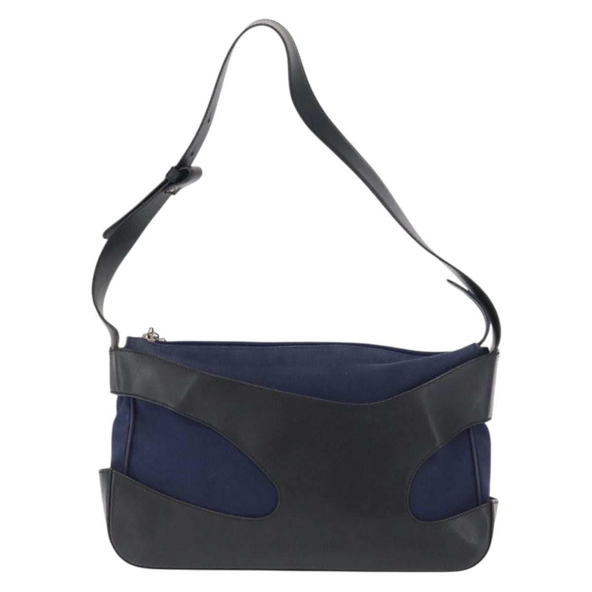 Salvatore Ferragamo Cut Out Canvas And Leather Navy Canvas Shoulder Bag Bag (Pre-Owned)