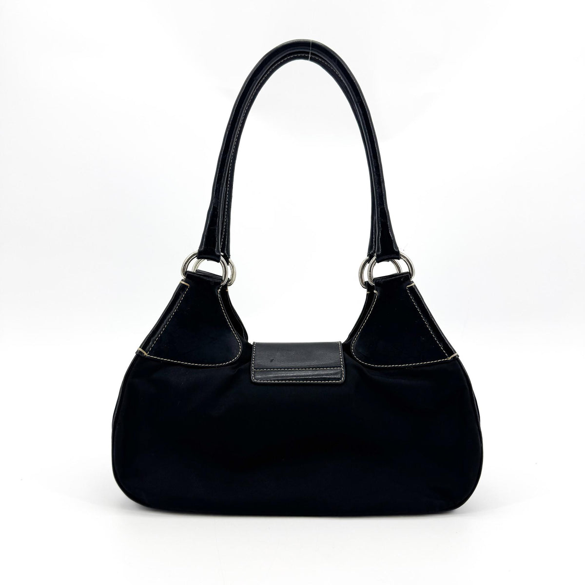 Prada Shoulder Bag Leather Black Nylon Shoulder Bag Bag (Pre-Owned)