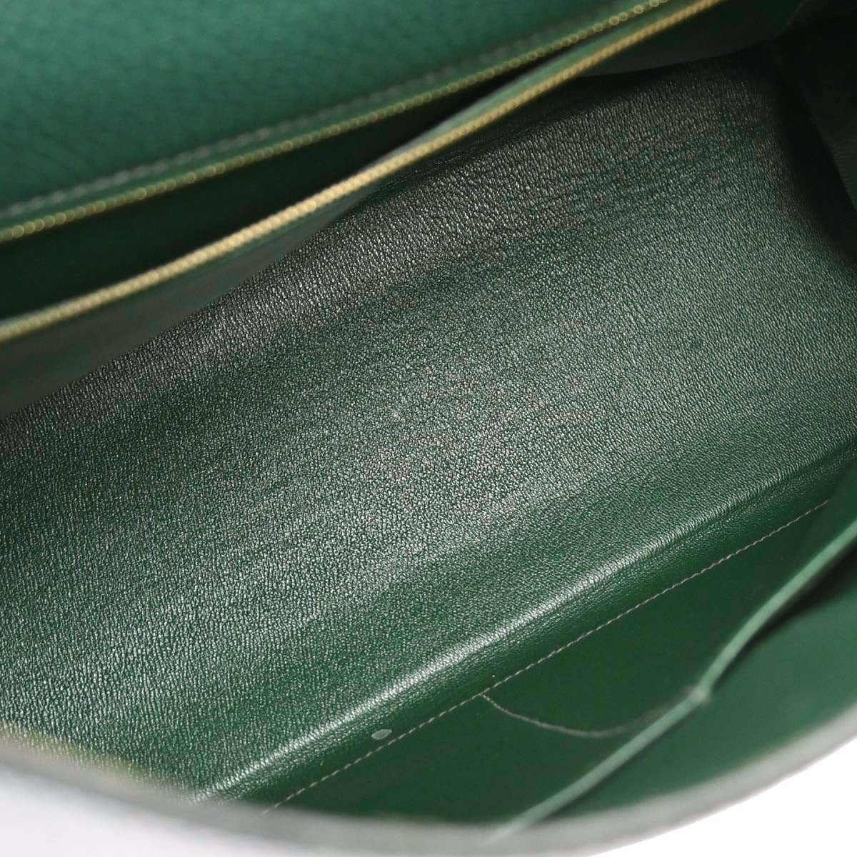 Hermes Kelly 2 Way Taurillon Clemence Green Leather Handbag (Pre-Owned)