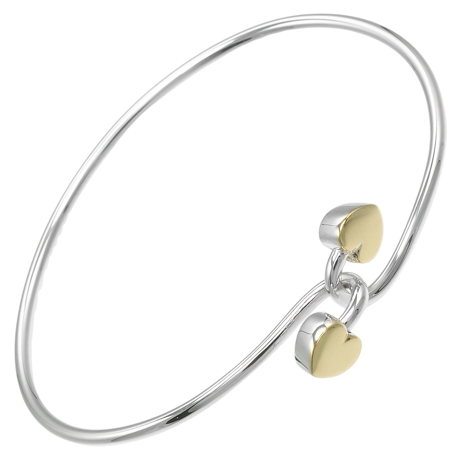 Tiffany & Co. Double Heart Lock Bangle Sterling Silver With 18K Yellow Gold Silver Silver Bracelet Jewelry (Pre-Owned)