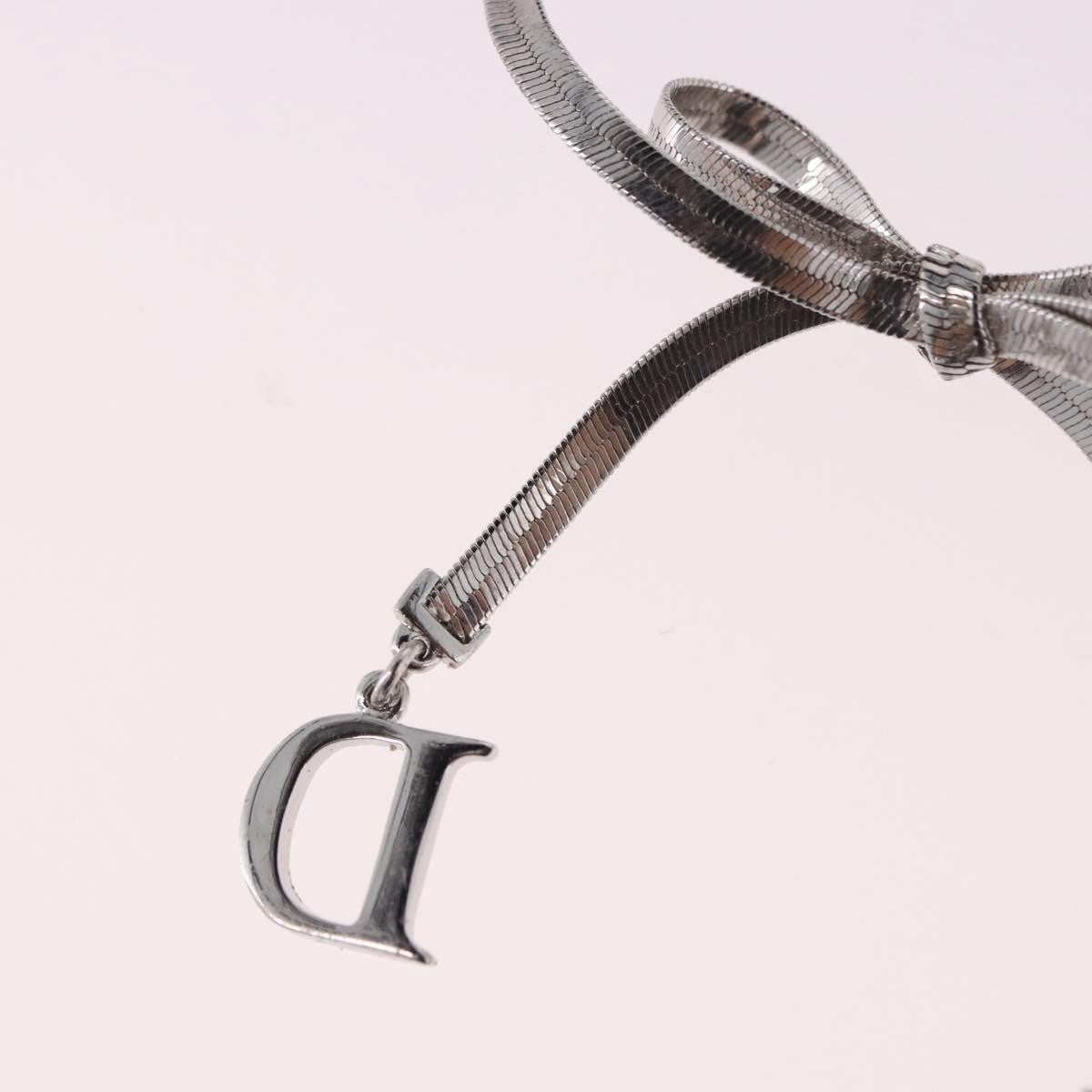 Christian Dior Vintage Ribbon Bow Snake Chain Metal Silver Metal Bracelet Jewelry (Pre-Owned)