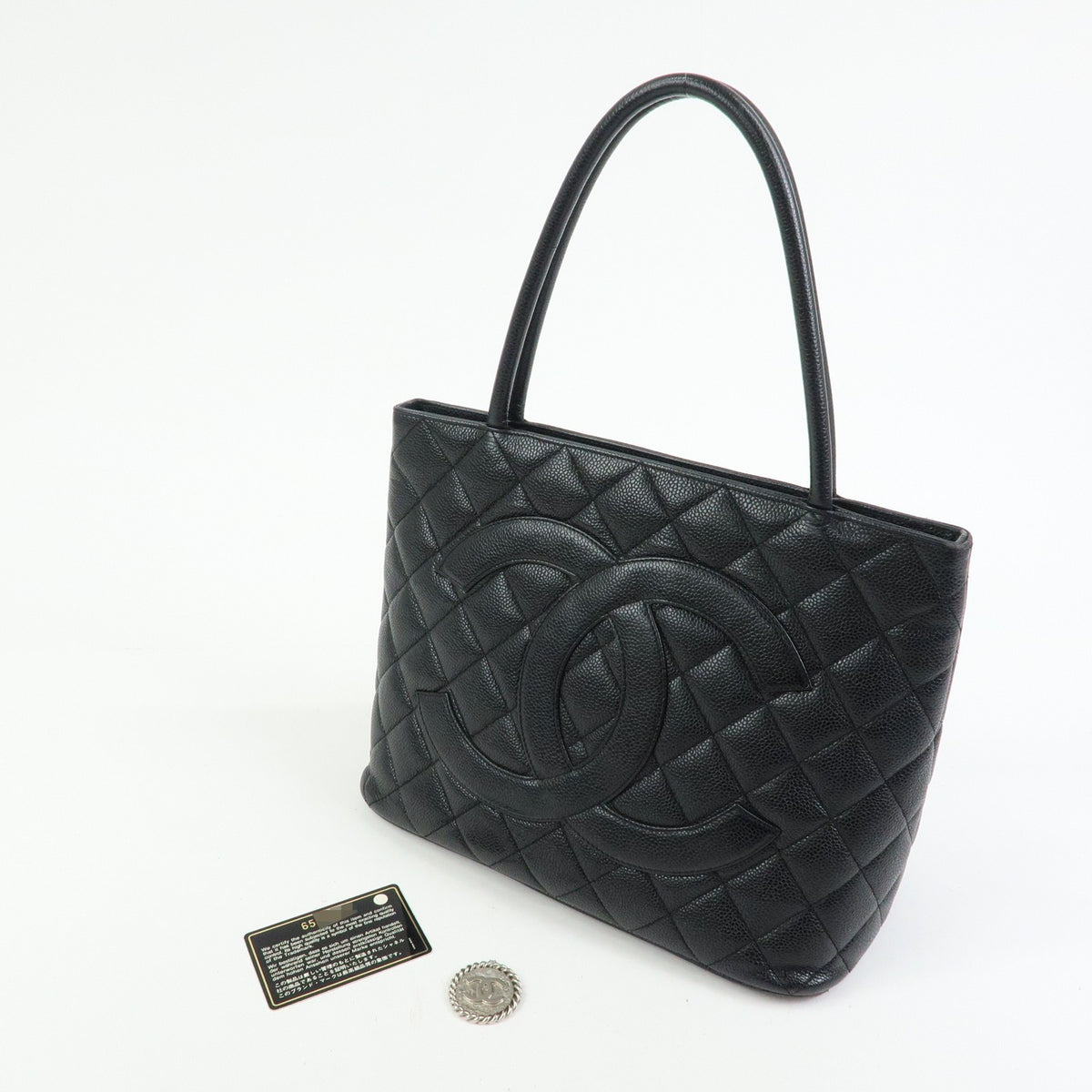 Chanel Medallion Quilted Caviar Black Leather Tote Bag Bag (Pre-Owned)