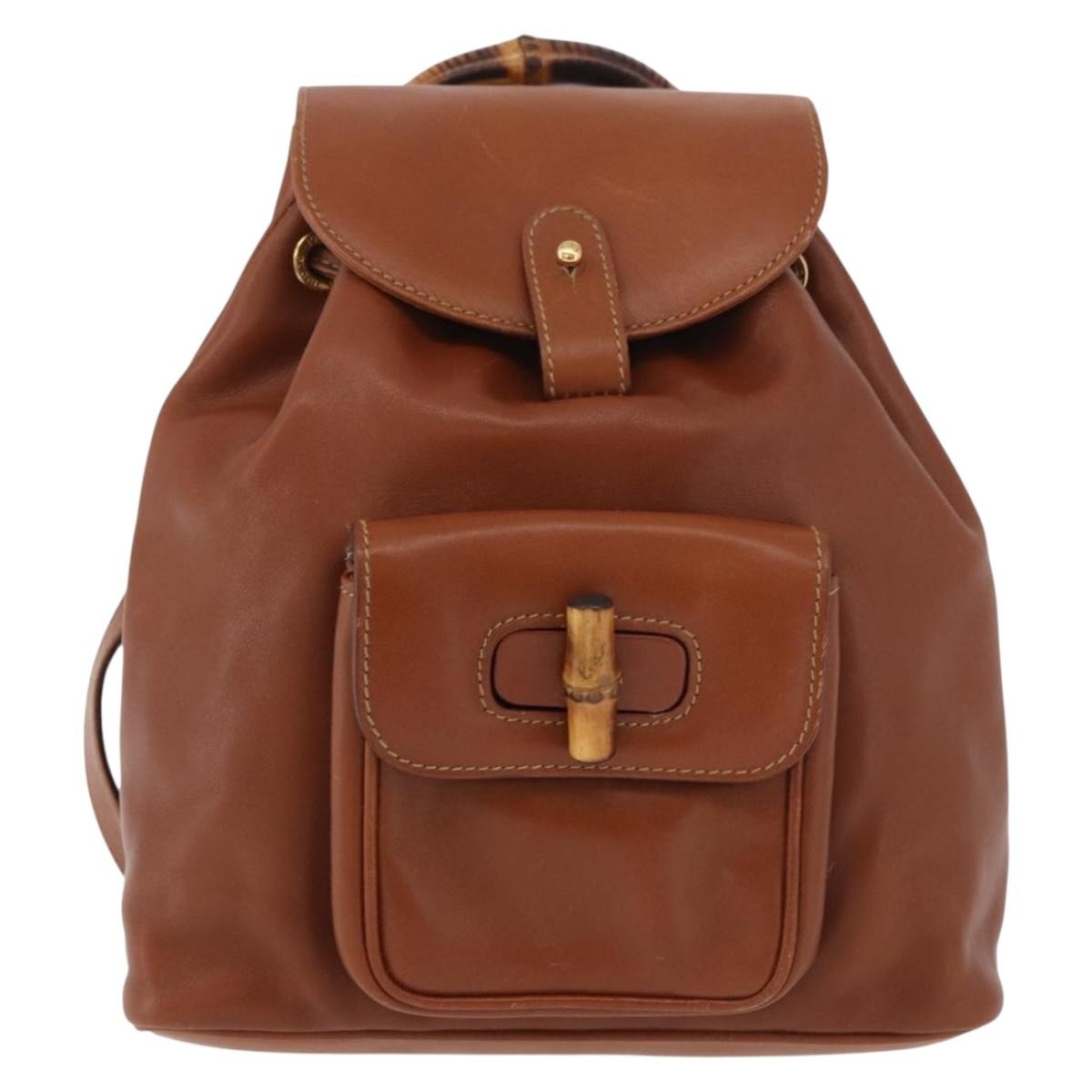 Gucci Vintage Bamboo Leather Brown Leather Backpack Bag (Pre-Owned)