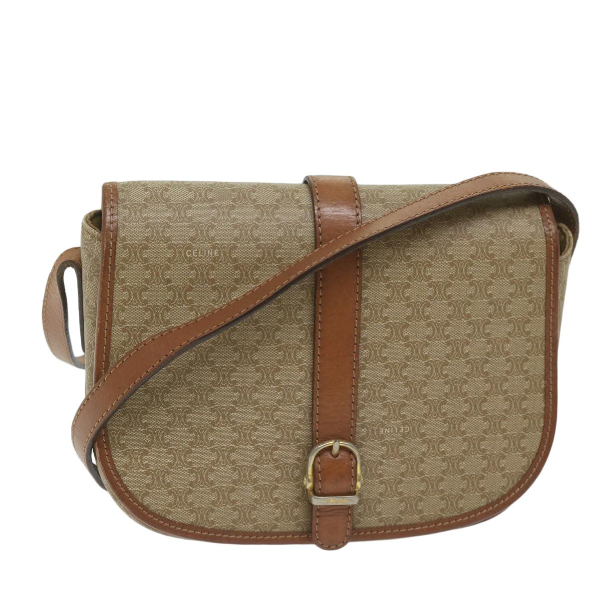 Celine Vintage Macadam Canvas And Leather Beige Canvas Shoulder Bag Bag (Pre-Owned)