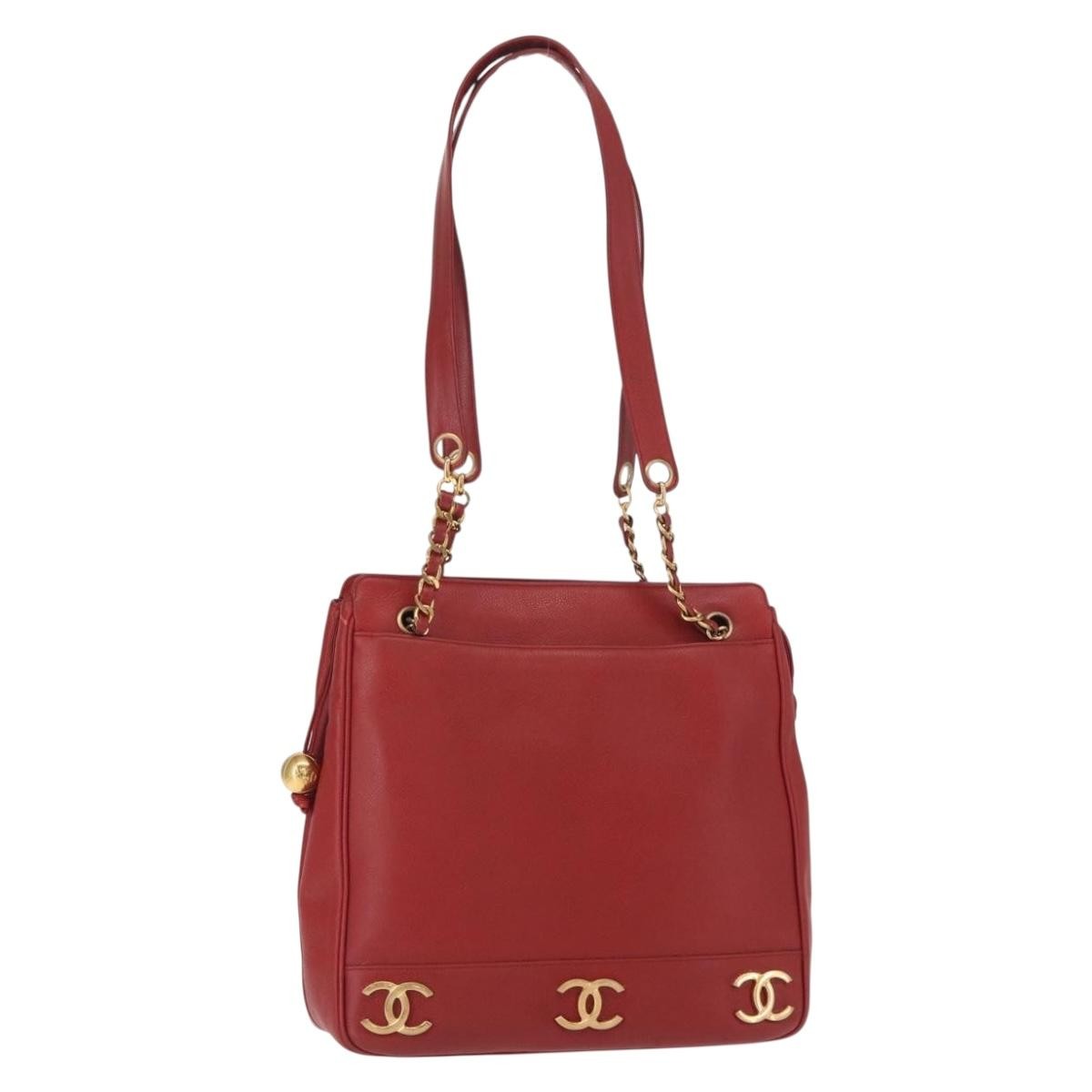 Chanel Vintage Metal Cc Caviar Red Leather Shoulder Bag Bag (Pre-Owned)