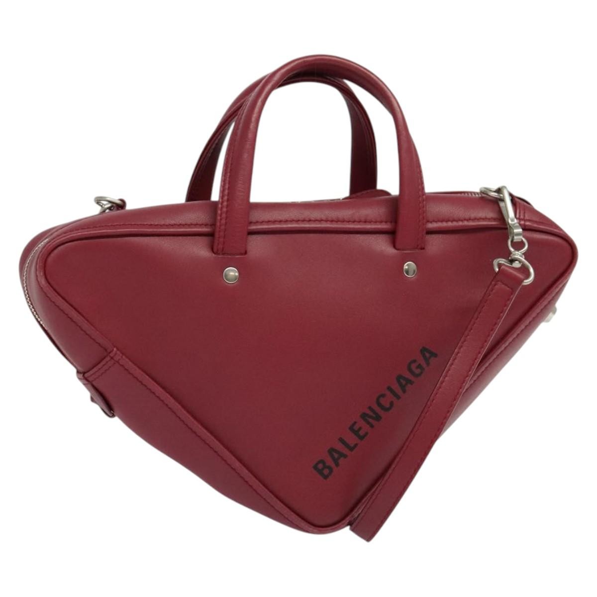 Balenciaga Triangle Duffle Leather Red Leather Handbag (Pre-Owned)
