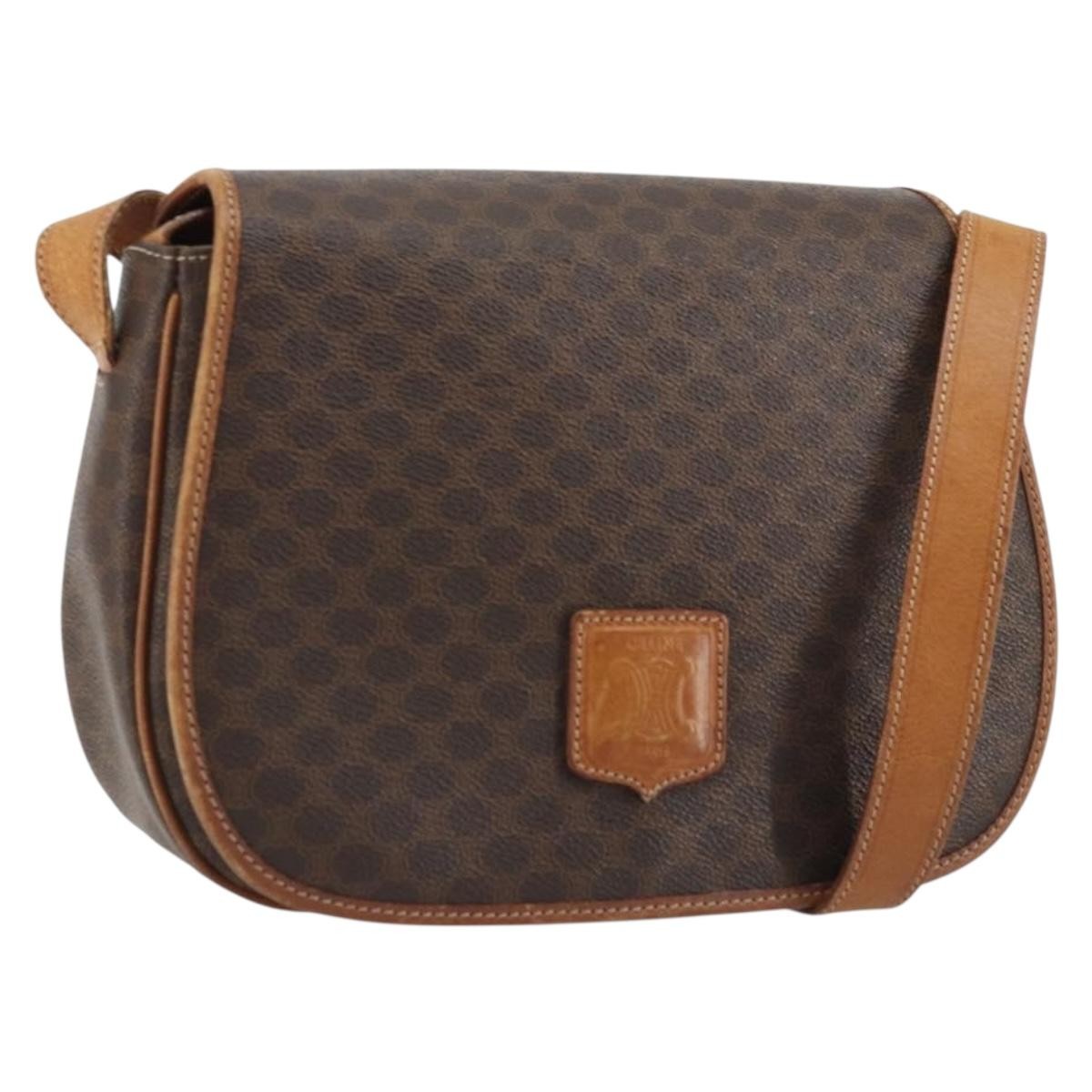 Celine Vintage Macadam Canvas And Leather Brown Canvas Shoulder Bag Bag (Pre-Owned)