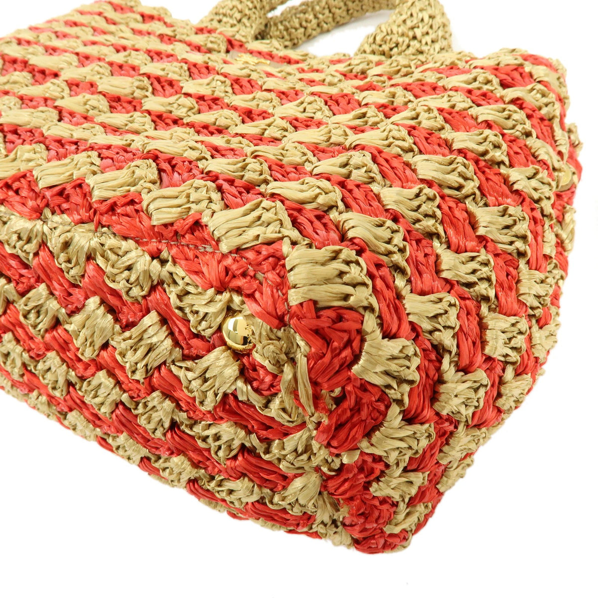 Prada Canapa Raffia Crochet Red Wicker Tote Bag Bag (Pre-Owned)