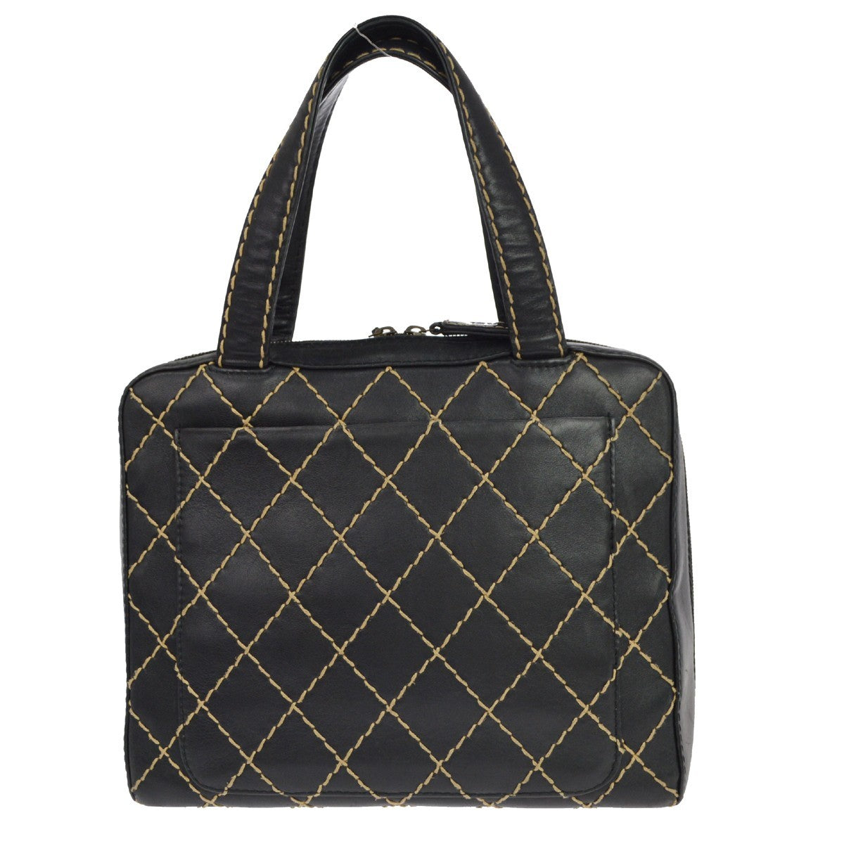 Chanel Surpique Zip Around Satchel Quilted Leather Black Leather Handbag (Pre-Owned)