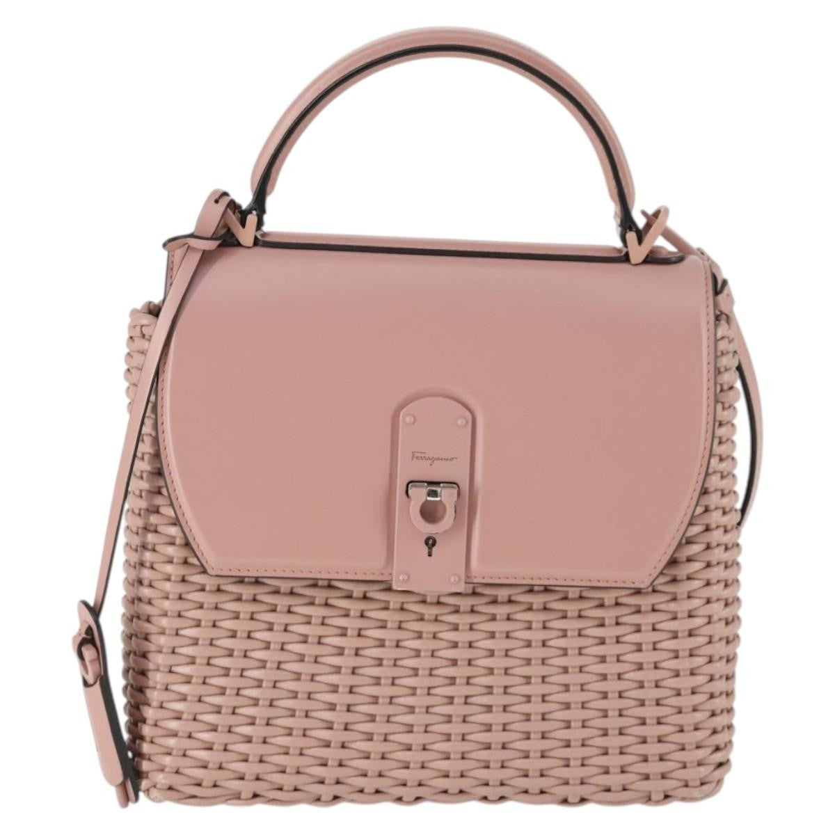 Salvatore Ferragamo Boxyz Top Handle Woven Leather Pink Leather Handbag (Pre-Owned)