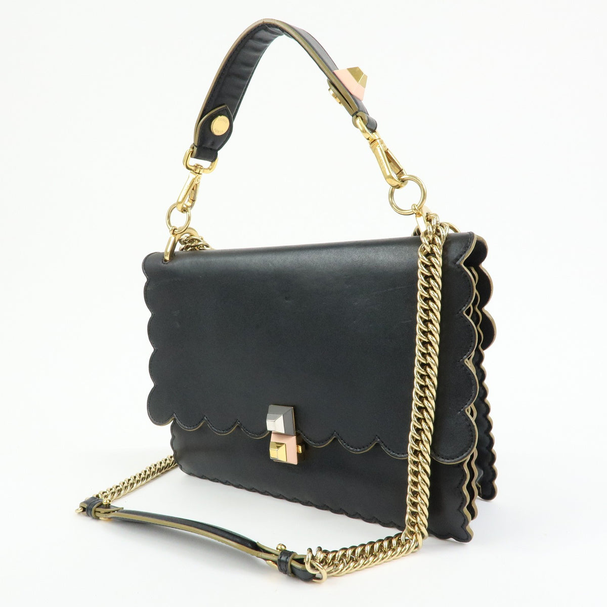 Fendi Kan I Leather Black Leather Shoulder Bag Bag (Pre-Owned)