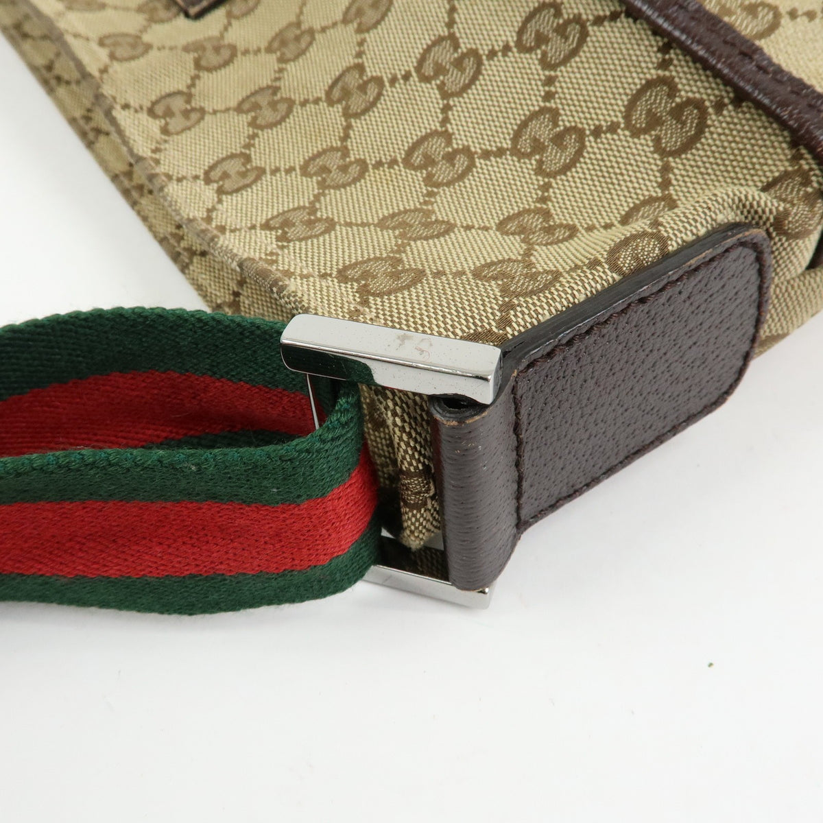 Gucci Web Strap Messenger Gg Canvas Beige Canvas Handbag (Pre-Owned)