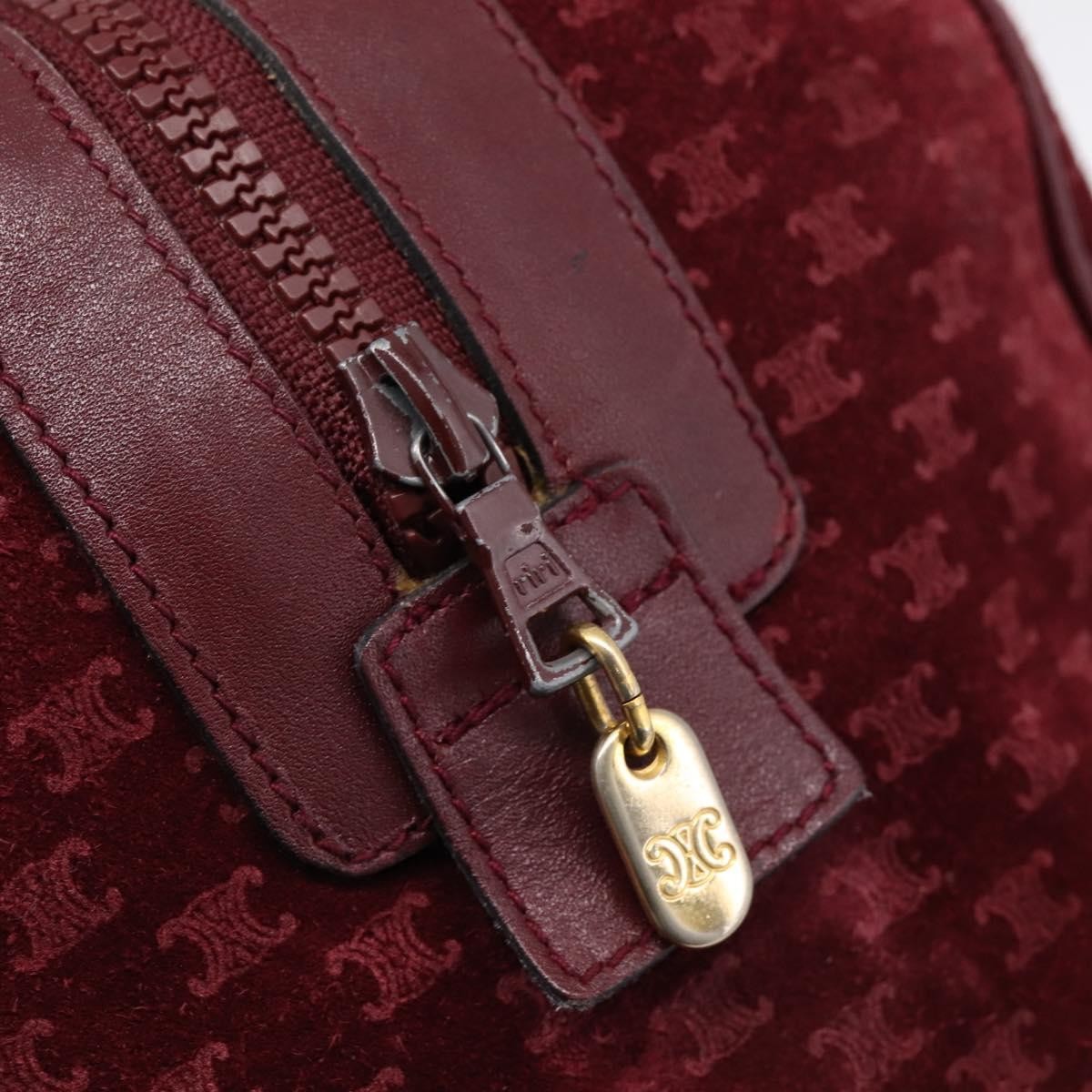 Celine Vintage Macadam Boston Velvet And Leather Burgundy Velvet Handbag (Pre-Owned)