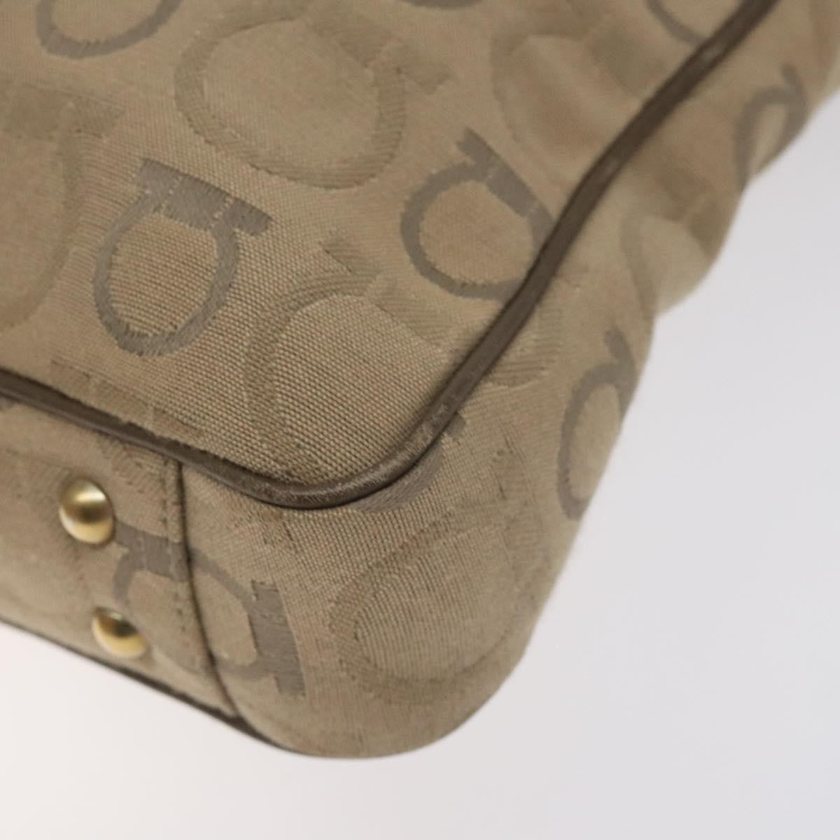 Salvatore Ferragamo Gancini Tote Gancini Canvas Beige Canvas Tote Bag Bag (Pre-Owned)