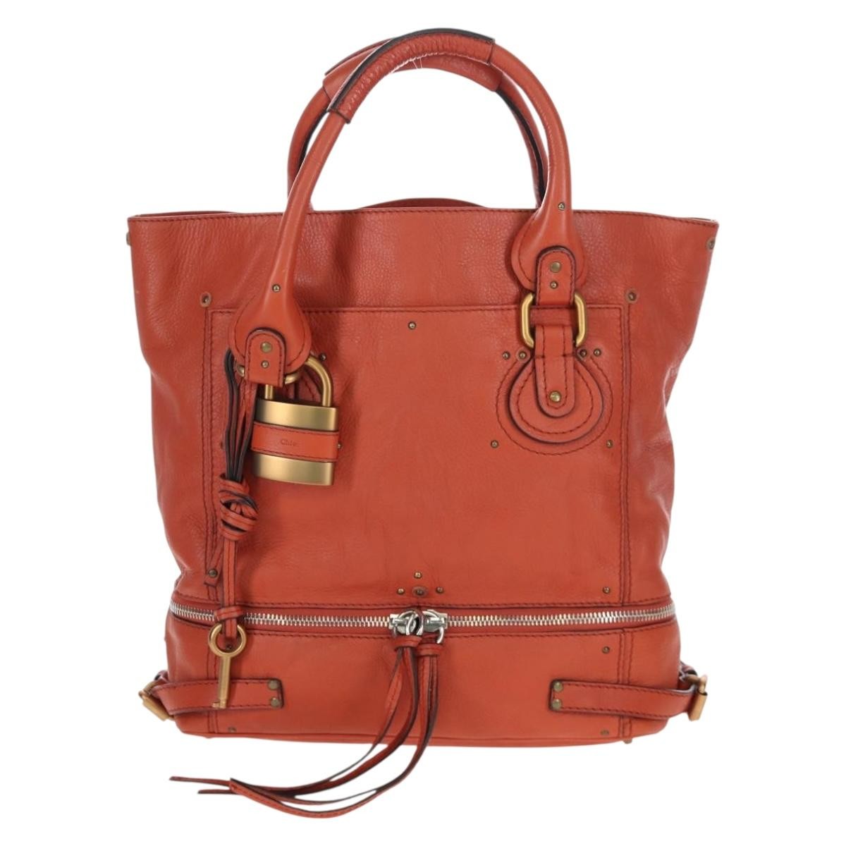 Chloe Paddington Leather Orange Leather Tote Bag Bag (Pre-Owned)