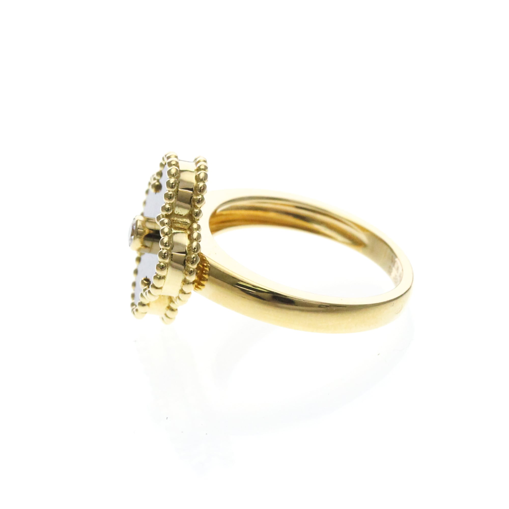Van Cleef & Arpels Vintage Alhambra 18K Yellow Gold With Carnelian And Diamond Black Yellow_Gold Ring Jewelry (Pre-Owned)