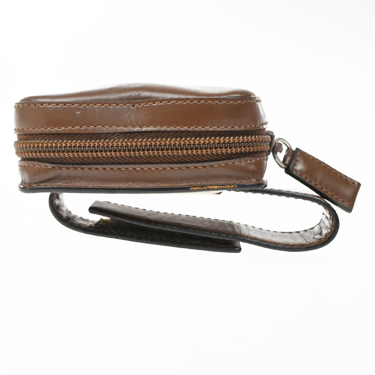 Prada Logo Pouch Leather Brown Leather Clutche & Pouche Bag (Pre-Owned)