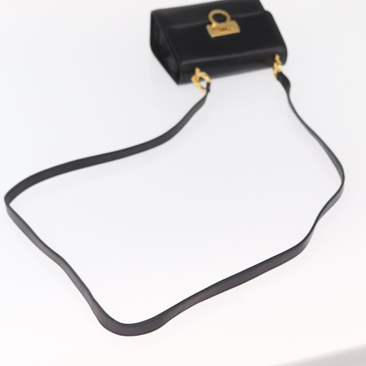 Salvatore Ferragamo Gancini Flap Leather Black Leather Shoulder Bag Bag (Pre-Owned)