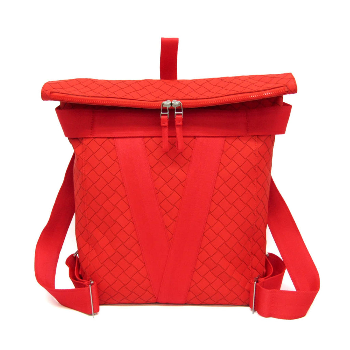 Bottega Veneta Fold-Over Intrecciato Effect Rubber Red Rubber Backpack Bag (Pre-Owned)