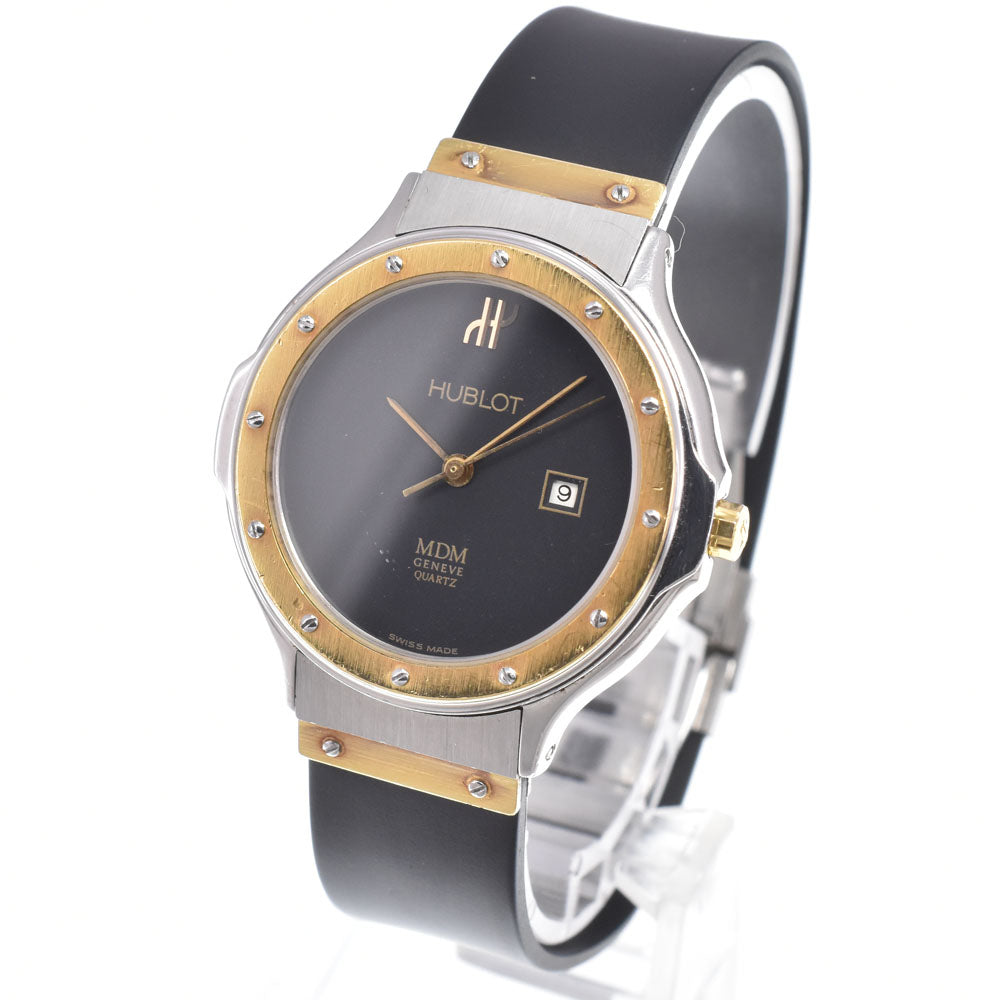 Hublot Classic Mdm Quartz Stainless Steel And Rubber With Diamond Bezel, Markers And Strap Detail Watch (Pre-Owned)