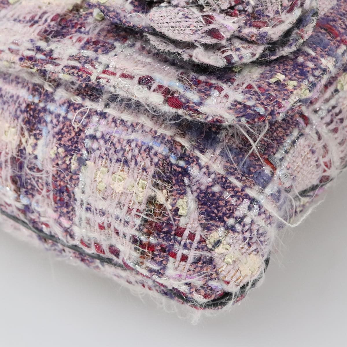 Chanel Camellia Messenger Tweed Purple Canvas Shoulder Bag Bag (Pre-Owned)