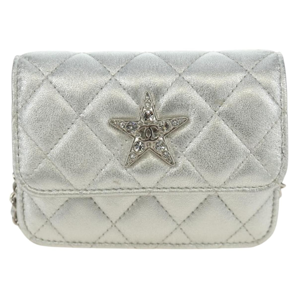 Chanel Cc Star Flap Chain Belt Quilted Lambskin Silver Leather Clutche & Pouche Bag (Pre-Owned)