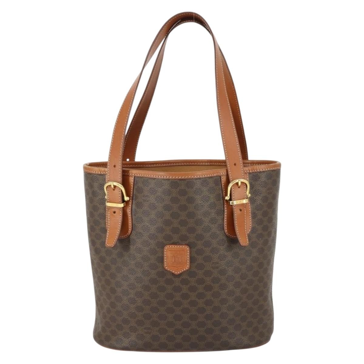 Celine Vintage Macadam Canvas And Leather Brown Canvas Handbag (Pre-Owned)