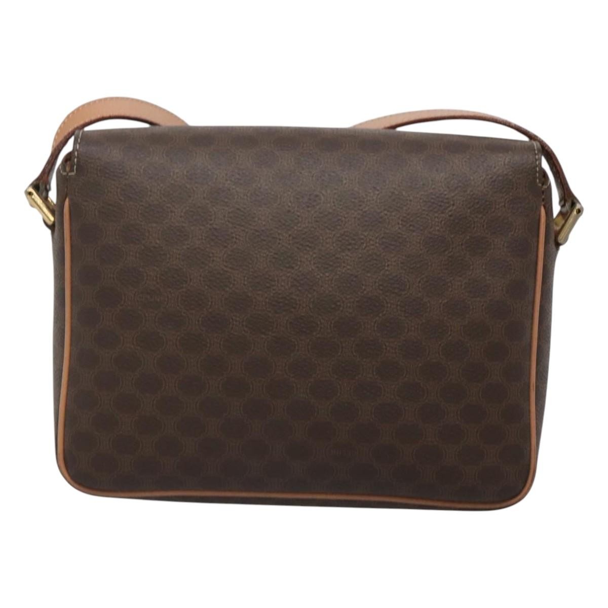 Celine Vintage Macadam Circle Logo Canvas And Leather Brown Canvas Shoulder Bag Bag (Pre-Owned)