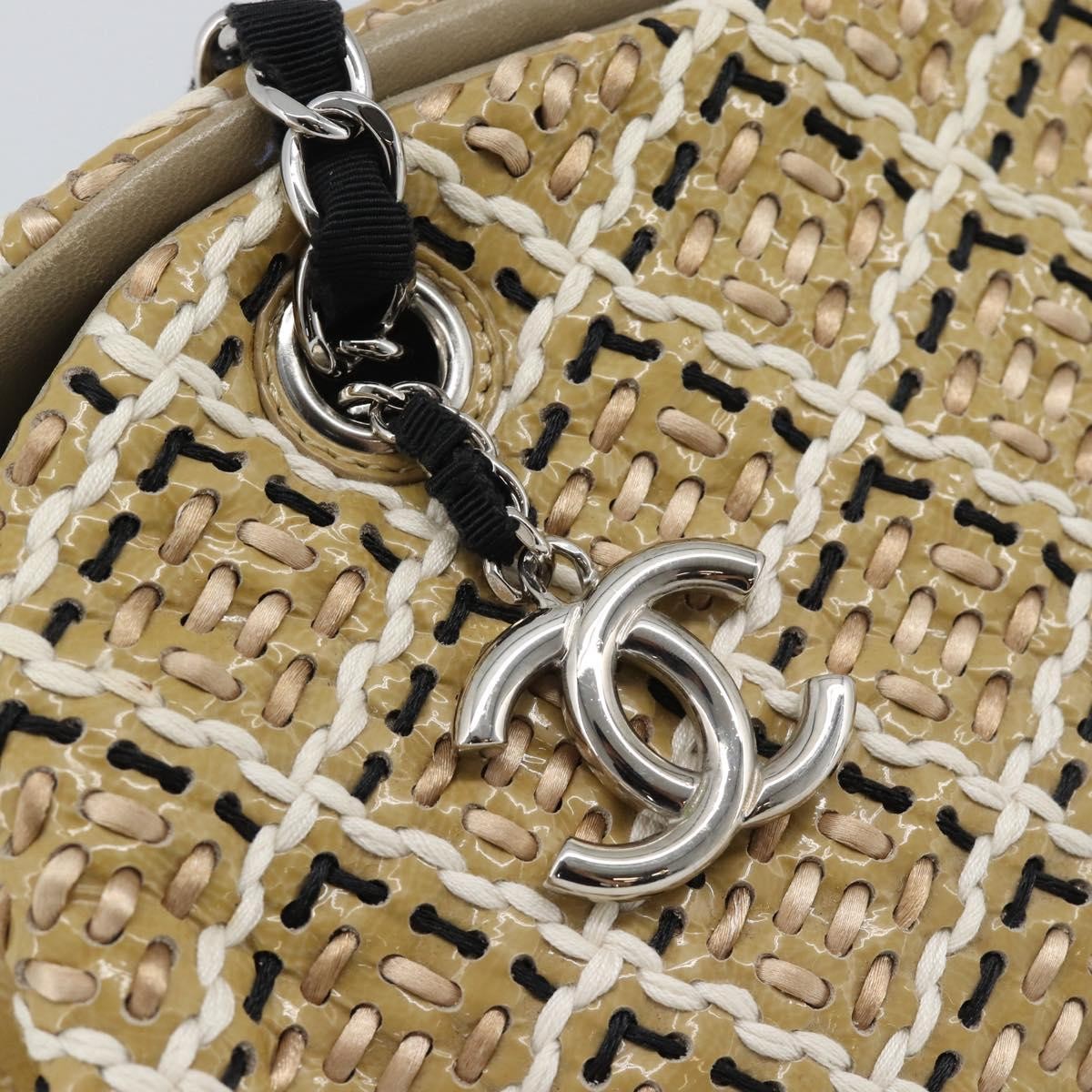 Chanel Just Mademoiselle Quilted Patent Beige Patent_Leather Handbag (Pre-Owned)