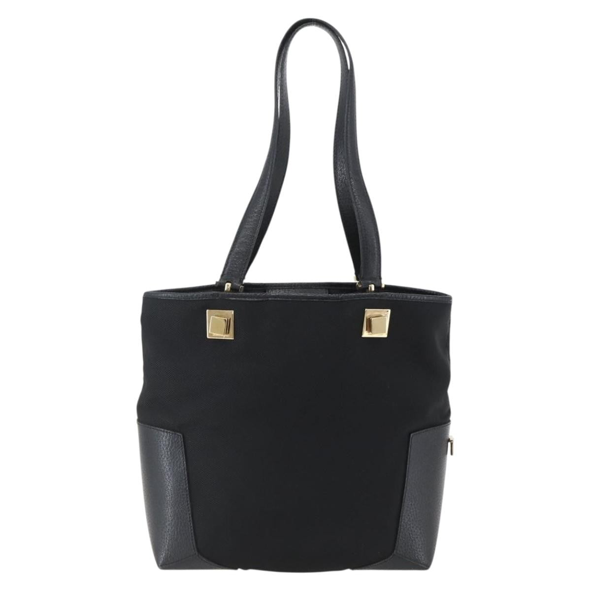 Salvatore Ferragamo Tote Woven Leather Black Canvas Tote Bag Bag (Pre-Owned)
