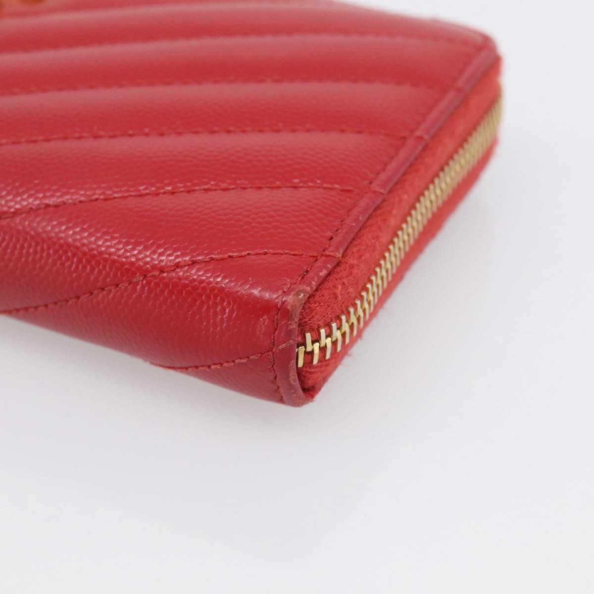Saint Laurent Loulou Zip Around Matelasse Chevron Leather Red Leather Wallets Accessory (Pre-Owned)