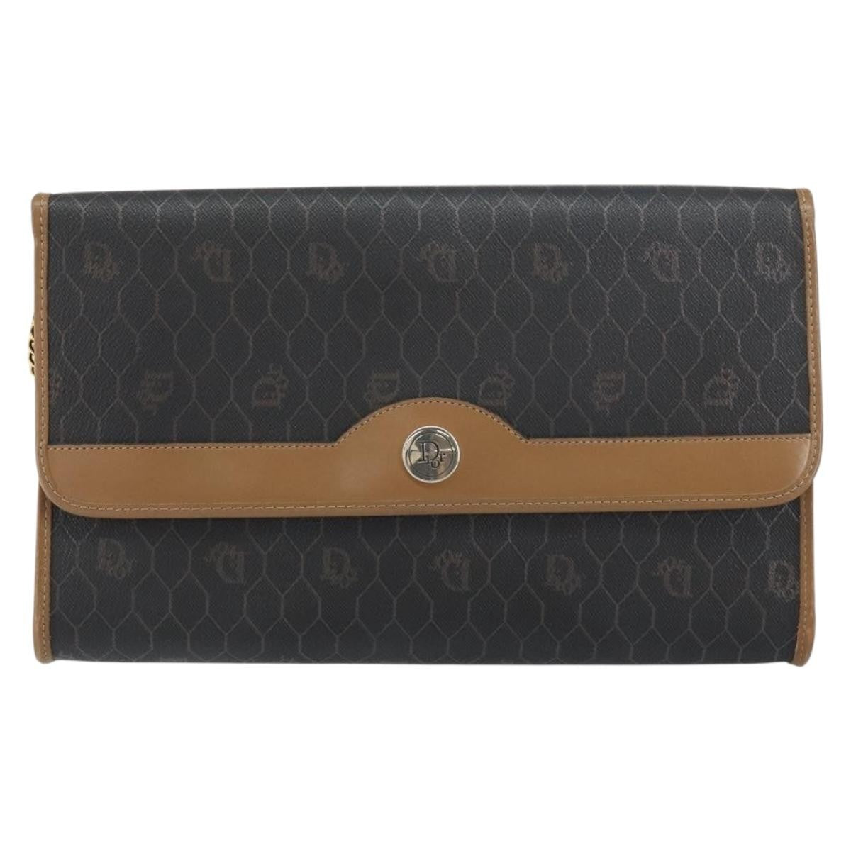 Christian Dior Vintage Honeycomb Chain Canvas Black Canvas Shoulder Bag Bag (Pre-Owned)