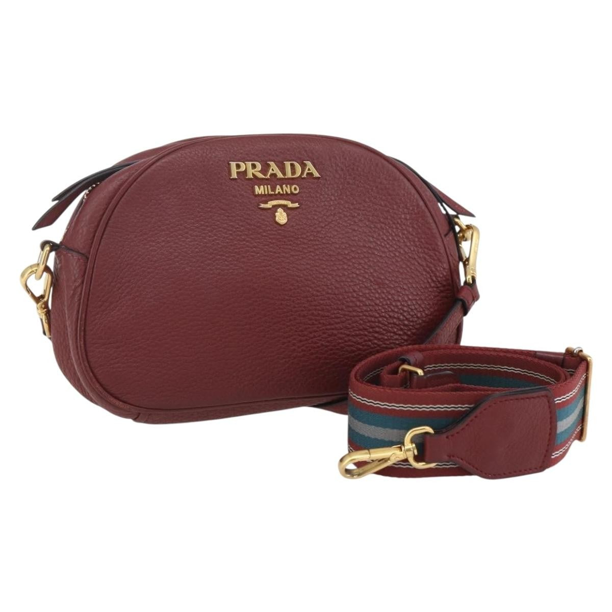 Prada Dual Strap Vitello Daino Burgundy Leather Shoulder Bag Bag (Pre-Owned)