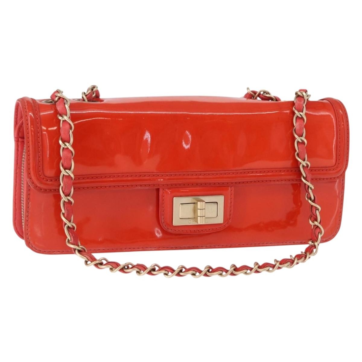 Chanel Mademoiselle Lock Flap Quilted Lambskin Orange Patent_Leather Shoulder Bag Bag (Pre-Owned)