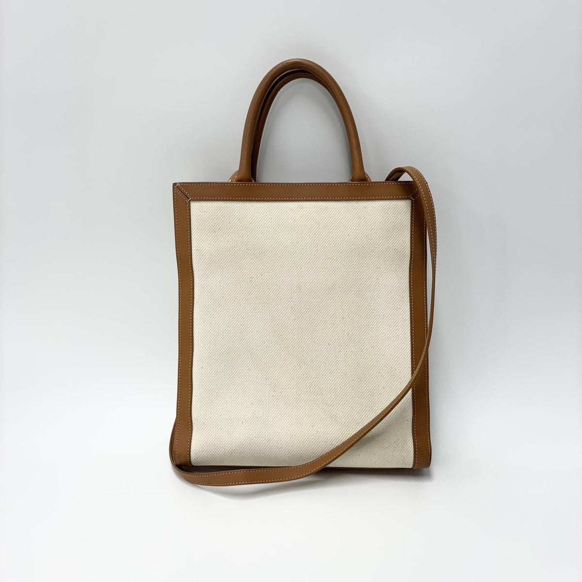 Celine Vertical Cabas Canvas With Leather White Canvas Tote Bag Bag (Pre-Owned)