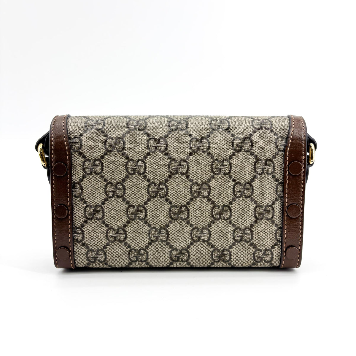 Gucci Horsebit 1955 Flap Gg Coated Canvas Brown Canvas Crossbody Bag Bag (Pre-Owned)