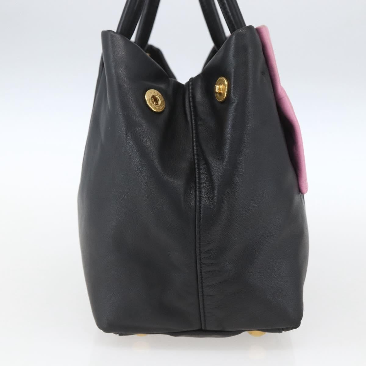 Prada Bow Tote Leather Black Leather Tote Bag Bag (Pre-Owned)