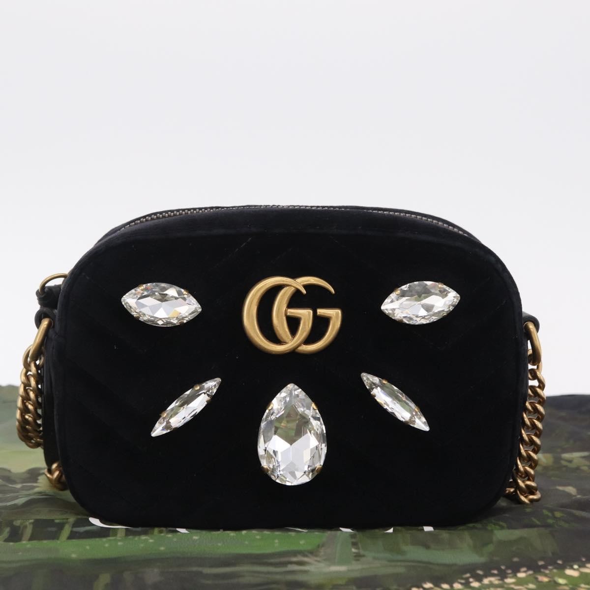 Gucci Gg Marmont Crystal Embellished Matelasse Velvet Black Velvet Shoulder Bag Bag (Pre-Owned)