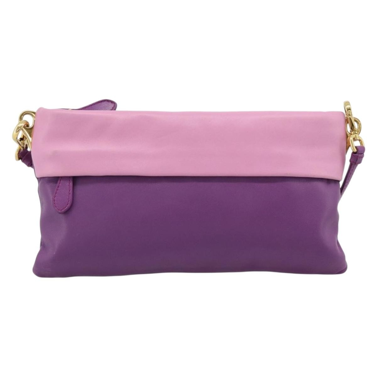 Prada Fold Over Chain Flap Soft Calf Purple Leather Handbag (Pre-Owned)