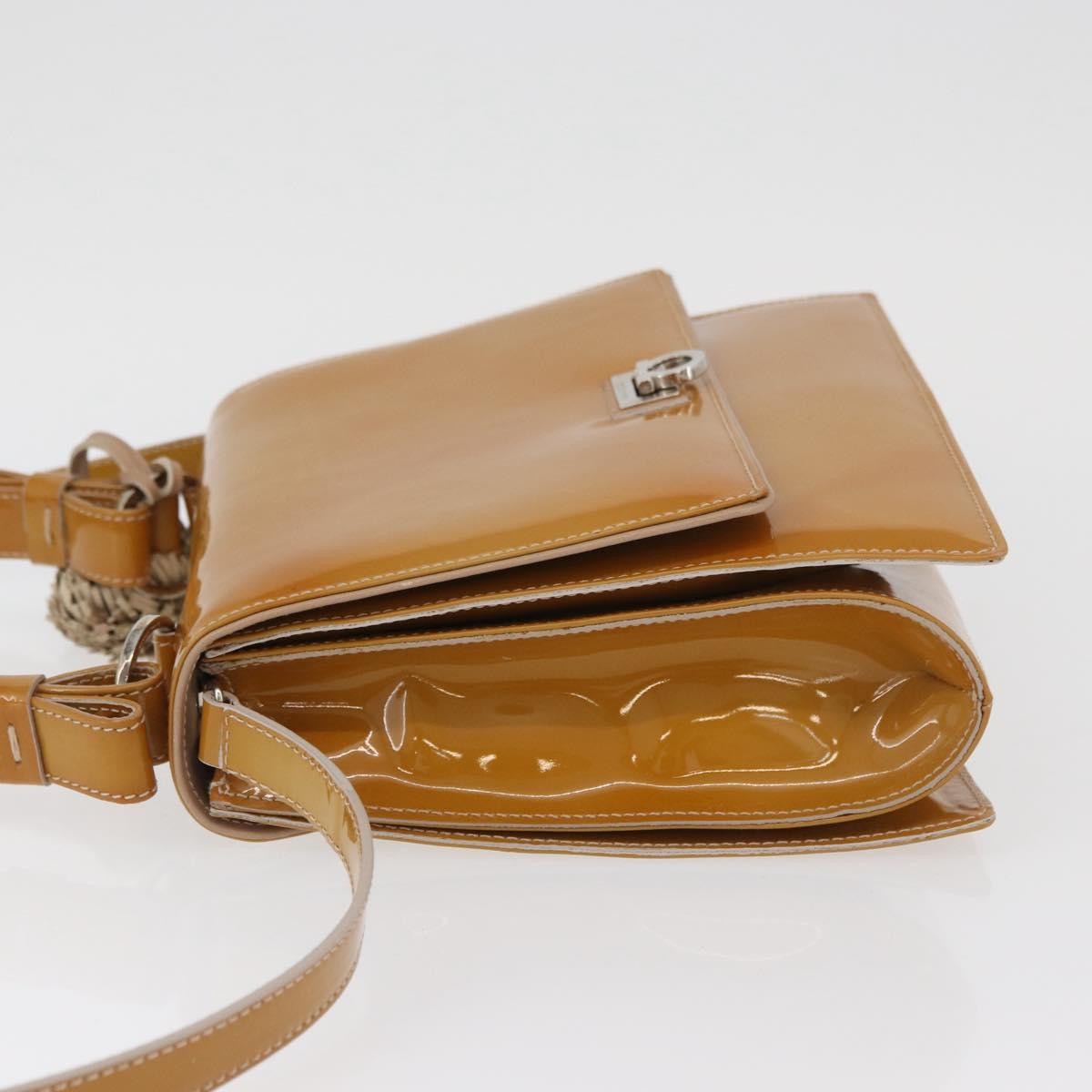 Salvatore Ferragamo Gancini Patent Leather Beige Patent_Leather Handbag (Pre-Owned)